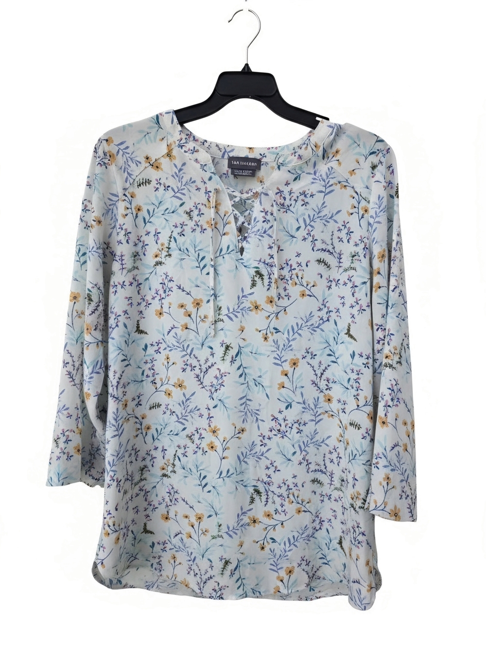 Van Heusen Light Blue Floral Split-Neck Blouse